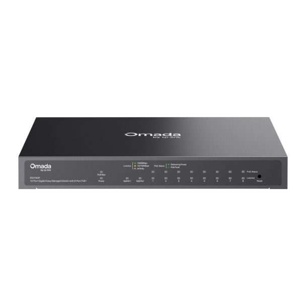 TP-Link Omada ES210GP 10-Port Gigabit Easy Managed Switch with 8-Port PoE+ and 2 SFP Slots