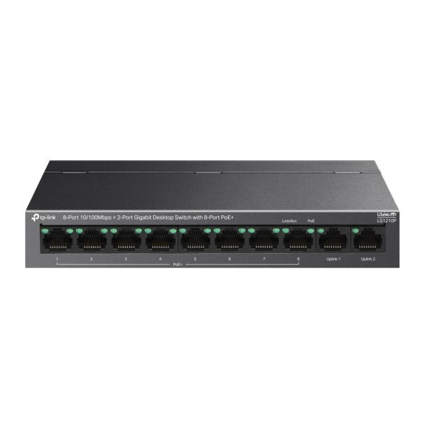 TP-Link LS1210P 8-Port 10/100Mbps + 2-Port Gigabit Desktop Switch with 8-Port PoE+