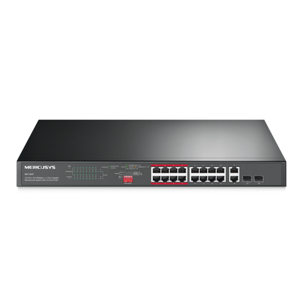 Mercusys MS118CP 16-Port 10/100Mbps + 2-Port Gigabit Rackmount Switch with 16-Port PoE+