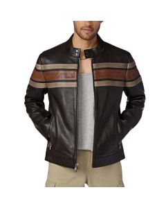 Classic Multi Strip Brown Leather Jacket