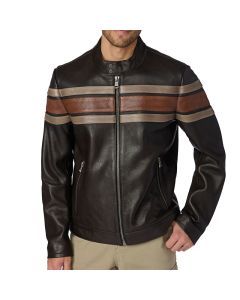 Classic Multi Strip Brown Leather Jacket