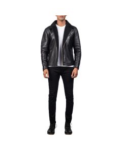Mens Black Sheepskin Shearling Biker Leather Jacket