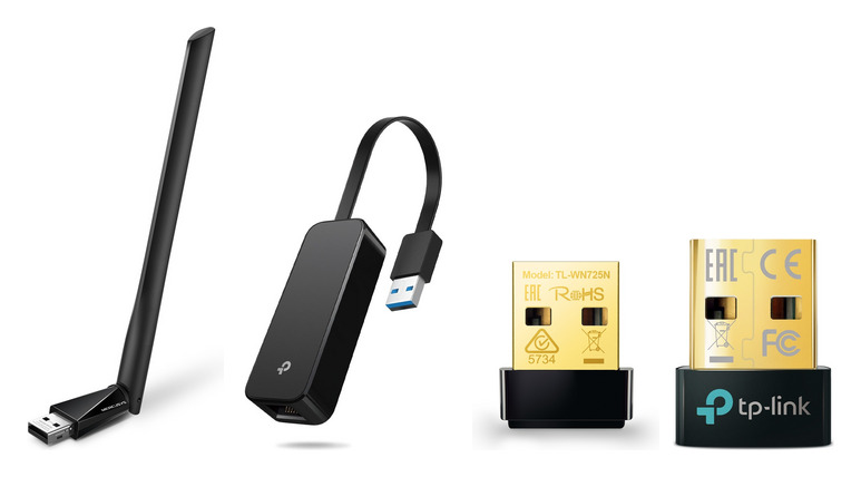 Mercusys MA30H USB Wi-Fi adapter, TP-Link UE306, TL-WN725N and UB500 adapters